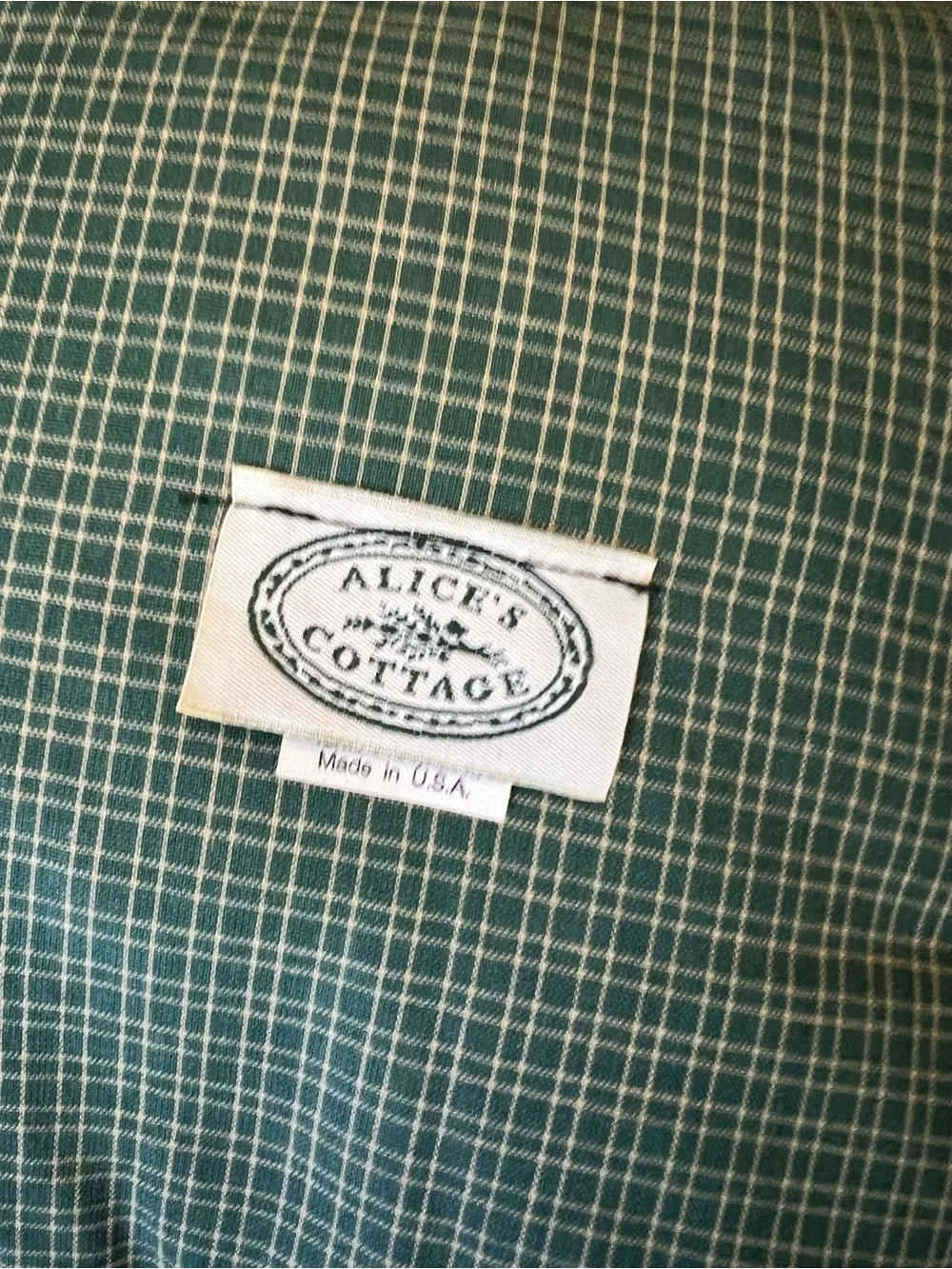 Vintage Alice’s Cottage Country Garden Throw Pillow Green Gingham Birdhouse